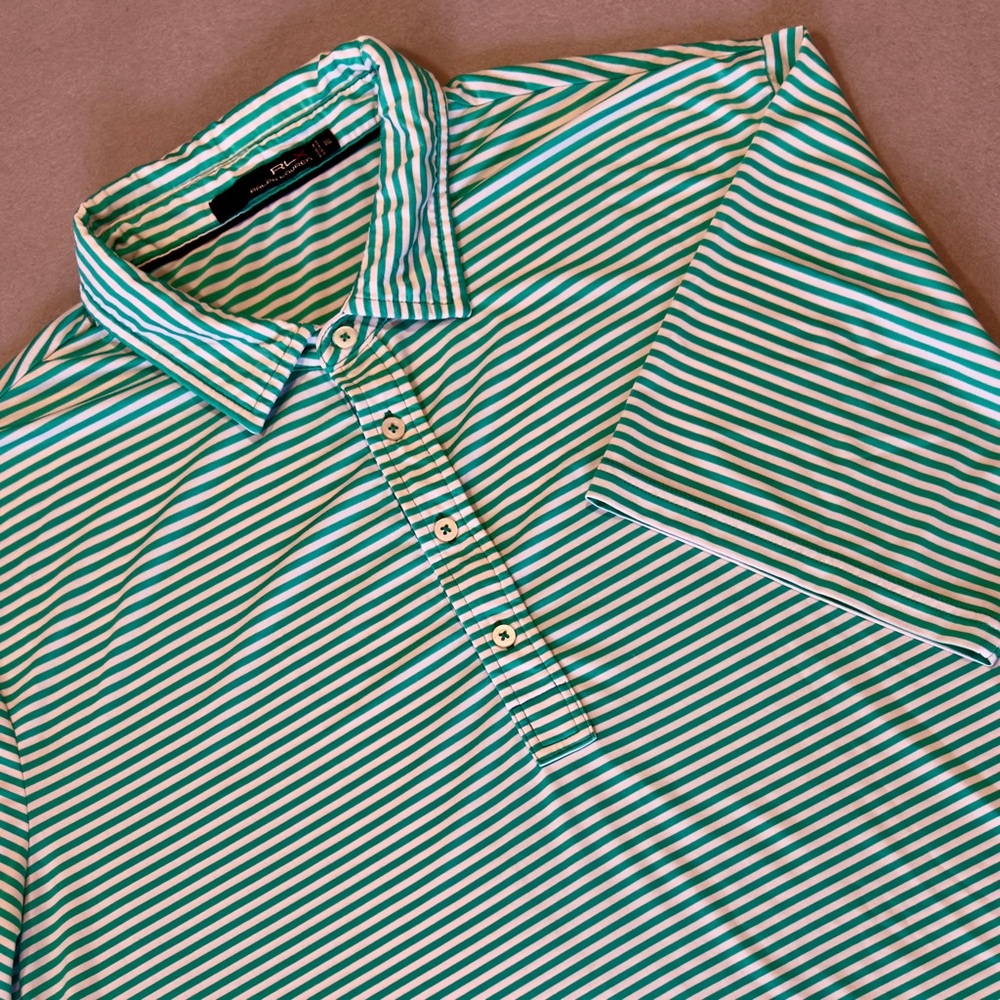 RLX Ralph‎ Lauren Green White Striped Polo Shirt XXL